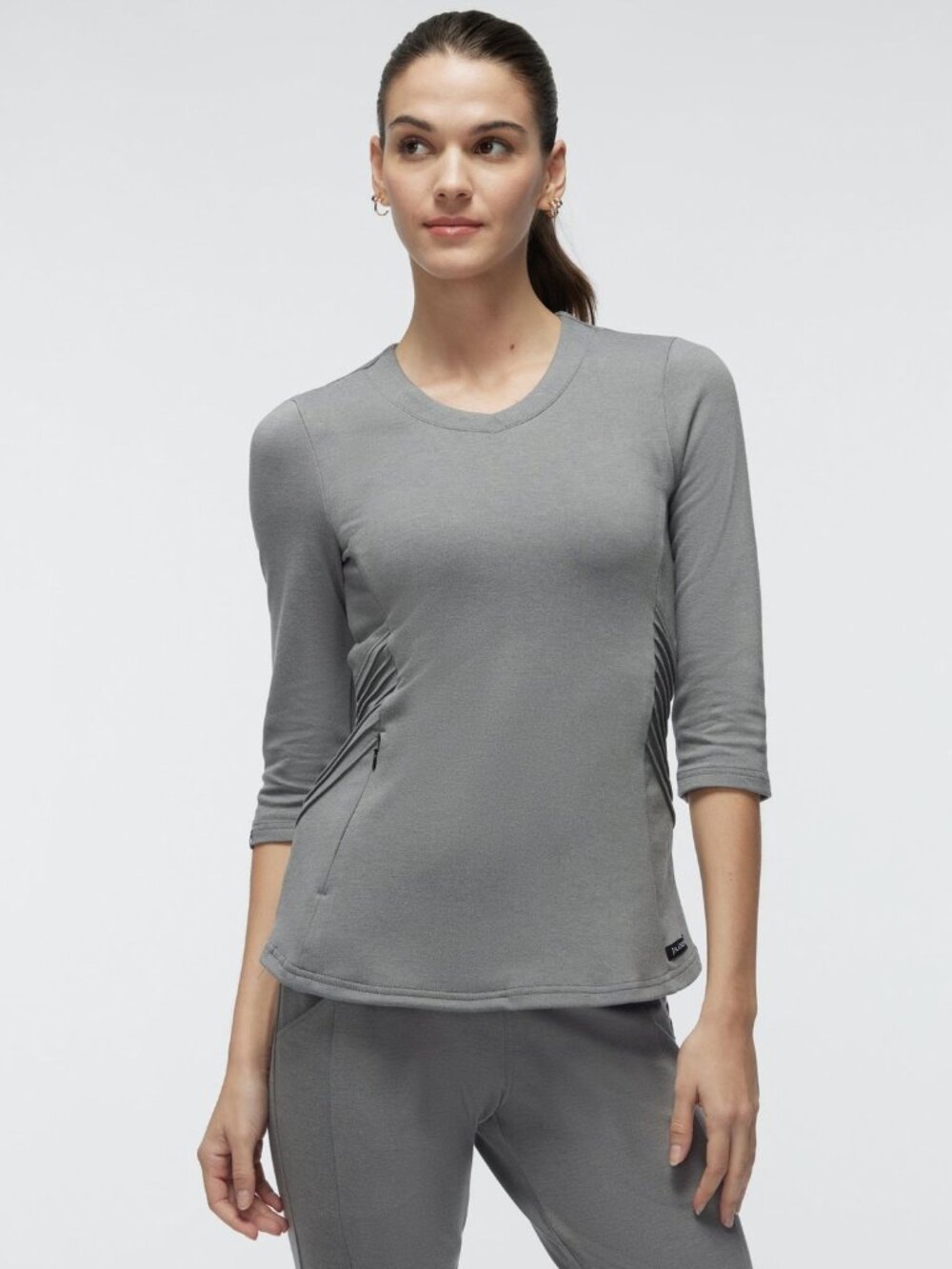 Jaanuu 3/4 Sleeve Moto Scrub Top in Heather Gray - sz 1X